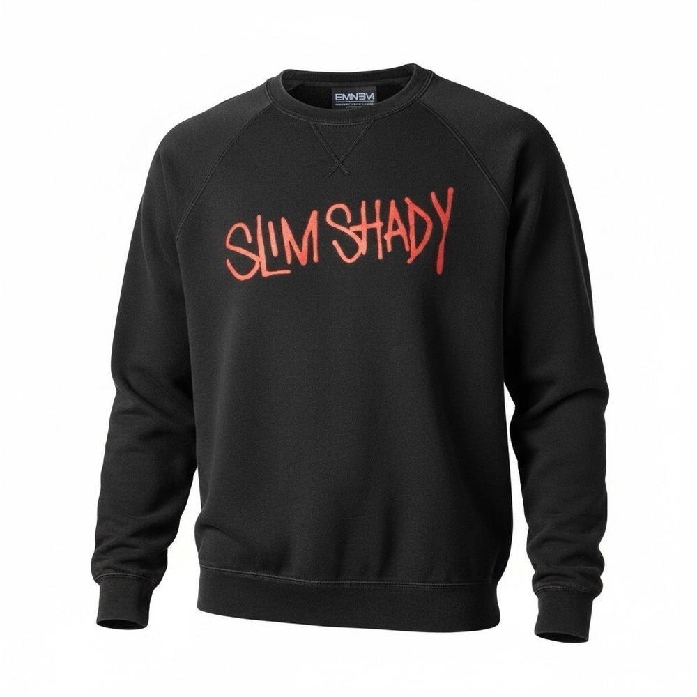 Eminem Slim Shady Crewneck Sweatshirt Size Large Black Red Script Long Sleeve